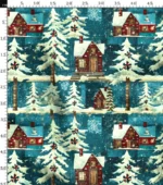 Country Houses Patterned Pine Trees and Winter Themed Fabric - Image 3