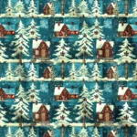 Country Houses Patterned Pine Trees and Winter Themed Fabric