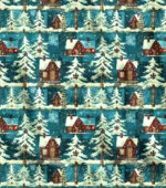 Country Houses Patterned Pine Trees and Winter Themed Fabric