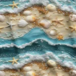 Shell, Blue Sea and Sand Patterned Fabric