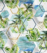 Fabric Model Prepared with Palm Tree and Geometric Patterns