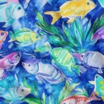 Fish Patterned Watercolor Design Sofa and Cover Fabric