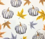Gray Pumpkin and Yellow Leaf Pattern Fabric