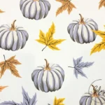 Gray Pumpkin and Yellow Leaf Pattern Fabric