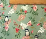 Green Colored Goldfinch and Leaf Motif Upholstery Fabric - Image 3