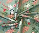 Green Colored Goldfinch and Leaf Motif Upholstery Fabric - Image 4