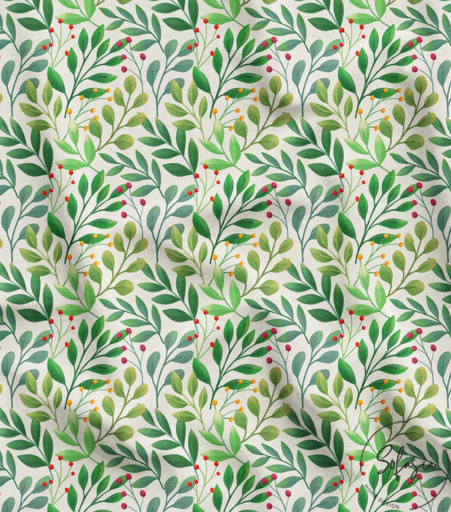 Green Leaves Design Upholstery Background Curtain and Sofa Fabric Green Leaves Design Upholstery Background Curtain and Sofa Fabric - Image 1