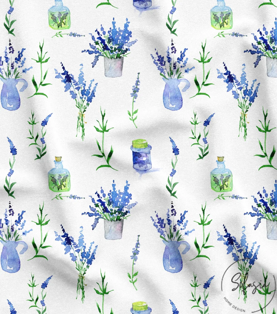 Ikat Fabric Model with Lavender Floral Patterns Ikat Fabric Model with Lavender Floral Patterns - Image 1