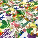 Ikat Fabric Model with Tropical Plant Figures Design