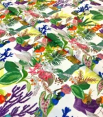Ikat Fabric Model with Tropical Plant Figures Design