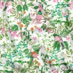 Ikat Fabric Pattern with Birds and Leaf Branches Design