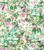 Ikat Fabric Pattern with Birds and Leaf Branches Design