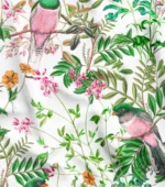 Ikat Fabric Pattern with Birds and Leaf Branches Design - Image 4