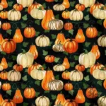 Modern Design Fabric with Leaf and Pumpkin Motif