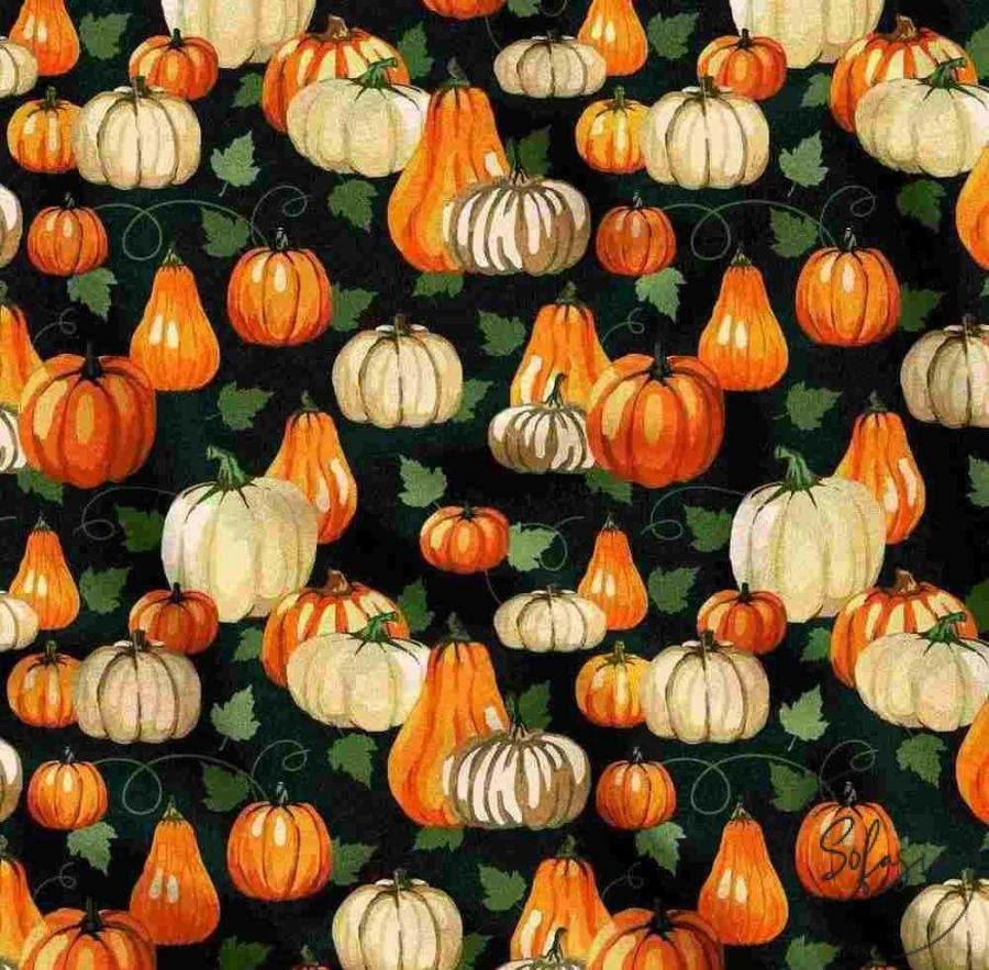 Modern Design Fabric with Leaf and Pumpkin Motif Modern Design Fabric with Leaf and Pumpkin Motif - Image 1
