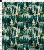 Nature Themed Green Fabric with Pine Tree Pattern and Embroidery Effect - Image 3
