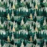 Nature Themed Green Fabric with Pine Tree Pattern and Embroidery Effect