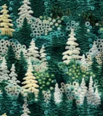Nature Themed Green Fabric with Pine Tree Pattern and Embroidery Effect - Image 4