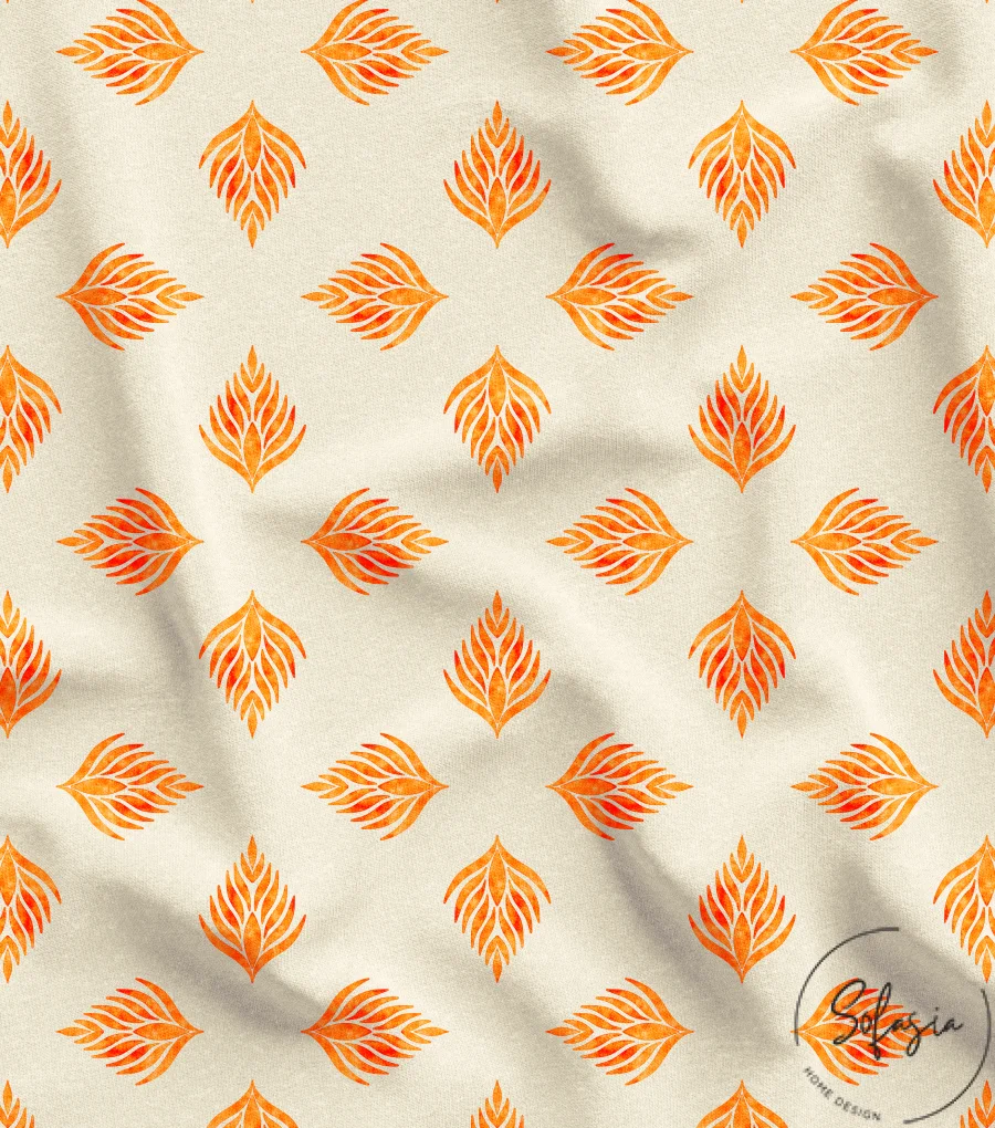 New Generation Fabric with Orange Leaf Motif and Cream Color Background New Generation Fabric with Orange Leaf Motif and Cream Color Background - Image 1