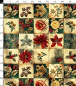Patchwork Fabric with Red Flower Pattern and Gold Background - Image 3