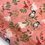 Pink Colored Goldfinch and Leaf Motif Upholstery Fabric Model