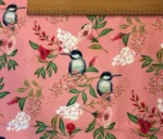 Pink Colored Goldfinch and Leaf Motif Upholstery Fabric Model - Image 4