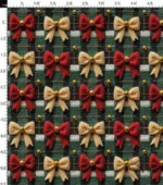 Plaid Background Fabric with Red and Gold Bow Pattern - Image 4