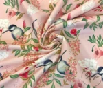 Powder Colored Goldfinch and Leaf Motif Upholstery Fabric - Image 4