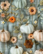 Pumpkin and Flower Pattern Drapery Upholstery Fabric