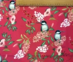 Red Colored Goldfinch and Leaf Motif Upholstery Fabric - Image 3