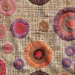 Retro Style Fabric with 3D Wicker Backdrop Embroidery Pattern (Colorful Circles)
