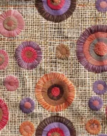 Retro Style Fabric with 3D Wicker Backdrop Embroidery Pattern (Colorful Circles)