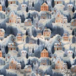 Snowy Houses with Winter View Patterned Fabric