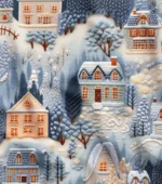 Snowy Houses with Winter View Patterned Fabric - Image 4