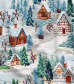 Snowy Winter View and Houses Patterned Fabric - Image 4