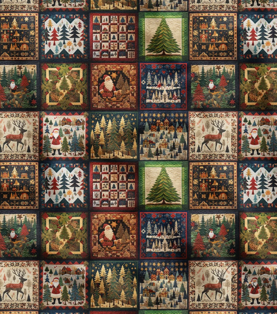 Tree and Deer Patterned Patchwork Fabric (Drapery and Sofa Upholstery) Tree and Deer Patterned Patchwork Fabric (Drapery and Sofa Upholstery) - Image 1
