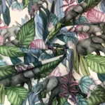 Upholstery Ikat Fabric with Elephant and Leaf Patterns