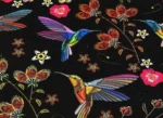 Black Fabric with Hummingbird and Floral Design - Image 3