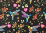 Black Fabric with Hummingbird and Floral Design - Image 4