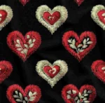 Elegant Fabric Pattern with Flower and Heart Design with Embroidery Effect