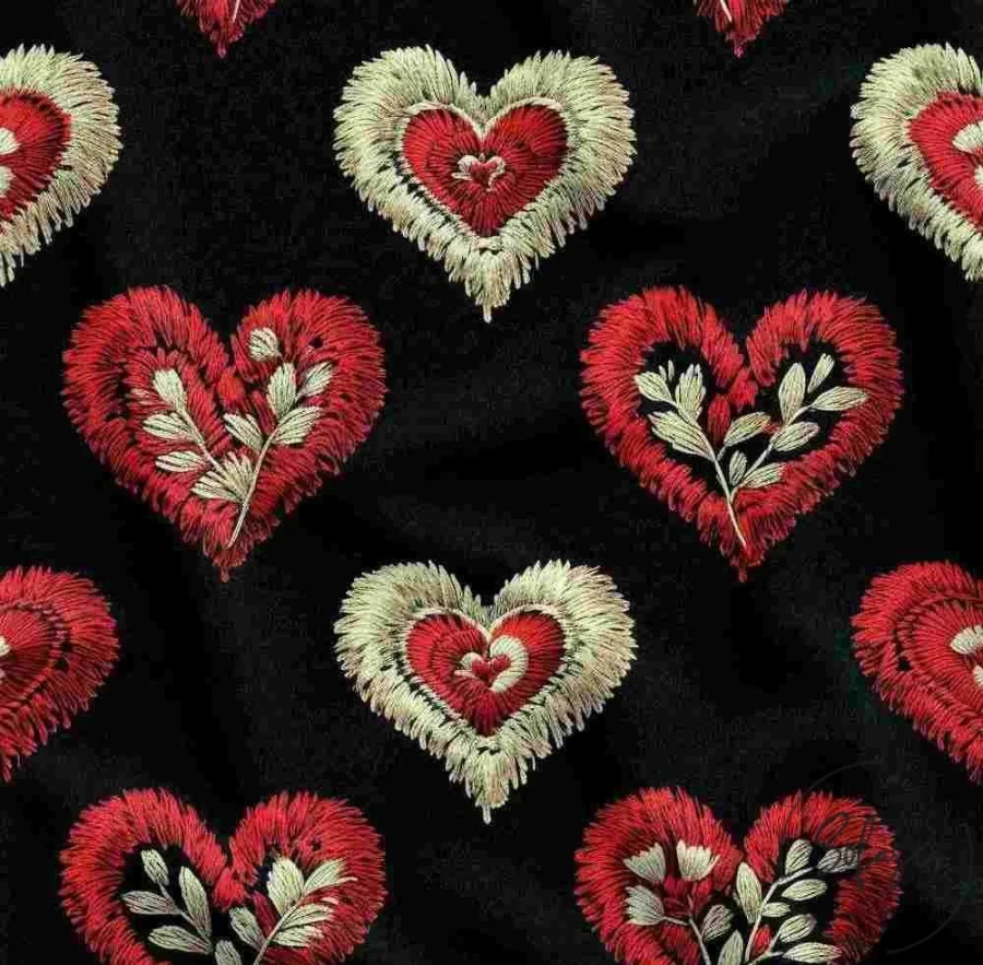 Elegant Fabric Pattern with Flower and Heart Design with Embroidery Effect Elegant Fabric Pattern with Flower and Heart Design with Embroidery Effect - Image 1
