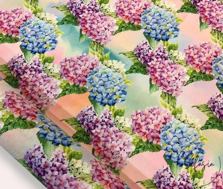 Hydrangea Flower Patterned Upholstery Fabric Hydrangea Flower Patterned Upholstery Fabric - Image 1