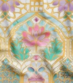 Lotus Flower and Arched Architectural Motif Upholstery Fabric - Image 4