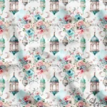 Modern Fabric Decorated with Lamp and Flowers (Ramadan Themed Fabric)