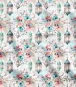Modern Fabric Decorated with Lamp and Flowers (Ramadan Themed Fabric)