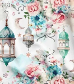 Modern Fabric Decorated with Lamp and Flowers (Ramadan Themed Fabric) - Image 4