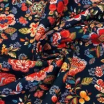 Navy Blue Floor Flower Motif Sofa Fabric