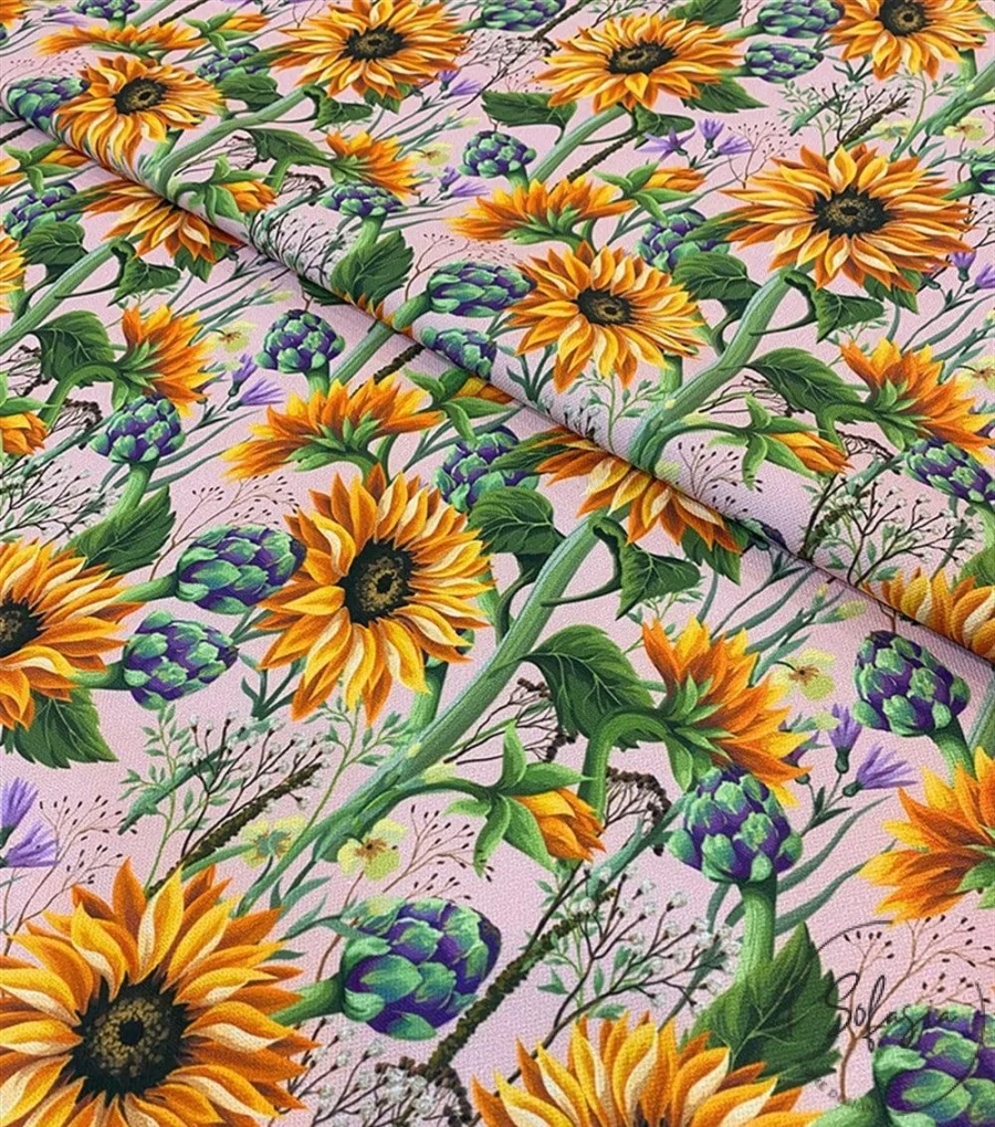 Pink Ground Sunflower Patterned Upholstery Fabric Pink Ground Sunflower Patterned Upholstery Fabric - Image 1