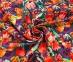 Upholstered Sofa and Background Curtain Fabric with Multi-Colored Flowers - Image 3