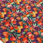 Upholstered Sofa and Background Curtain Fabric with Multi-Colored Flowers